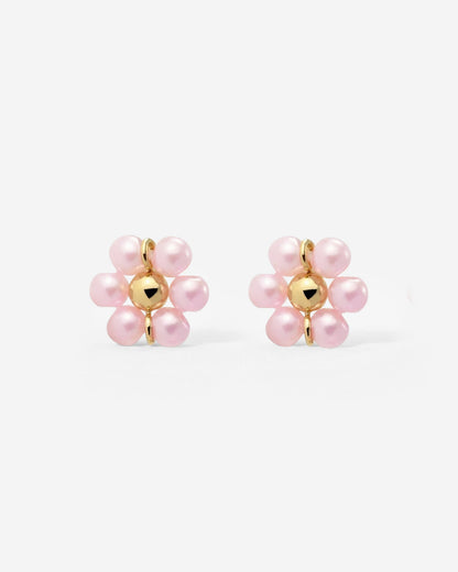 Pretty Pink Daisy Studs Gold