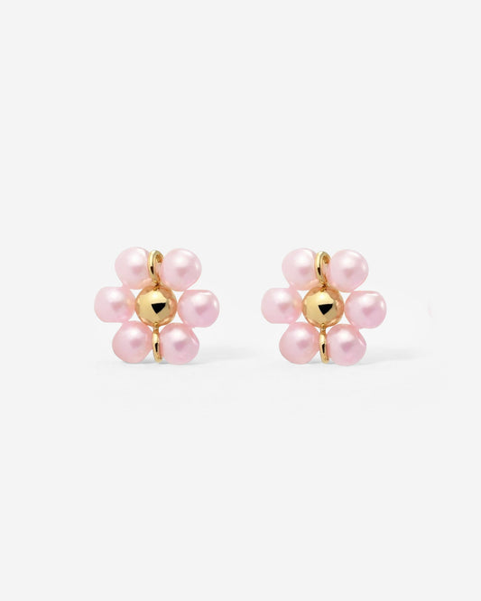 Pretty Pink Daisy Studs Gold