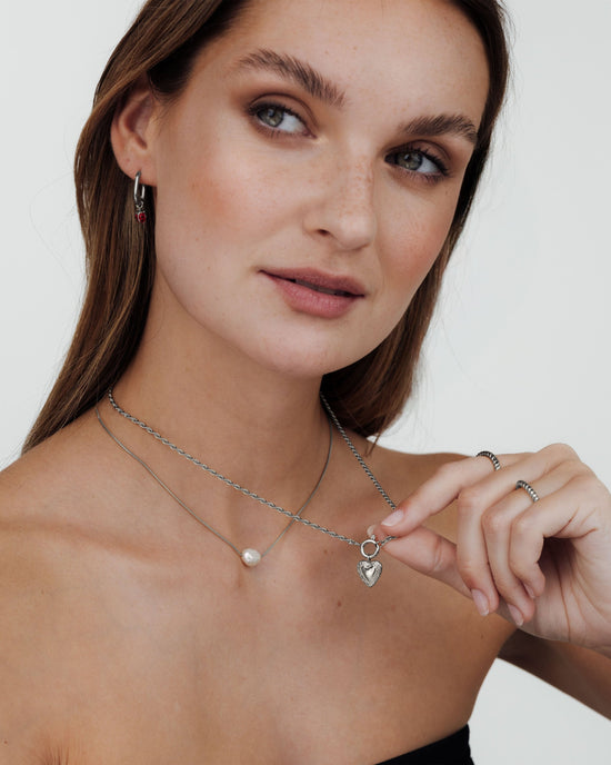 Vintage Heart Rope Chain Necklace Set Silber