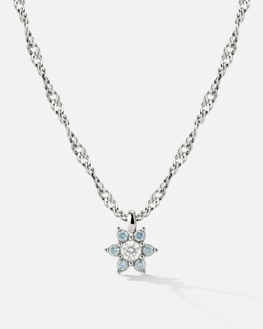 Sparkling Blue Petal Necklace Silber