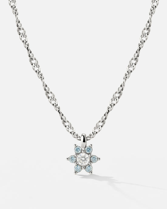 Sparkling Blue Petal Necklace Silber