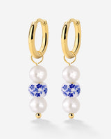 Flower Tile Pearl Hoop Set Small Gold