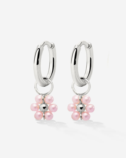 Pretty Pink Daisy Hoop Set Small Silber