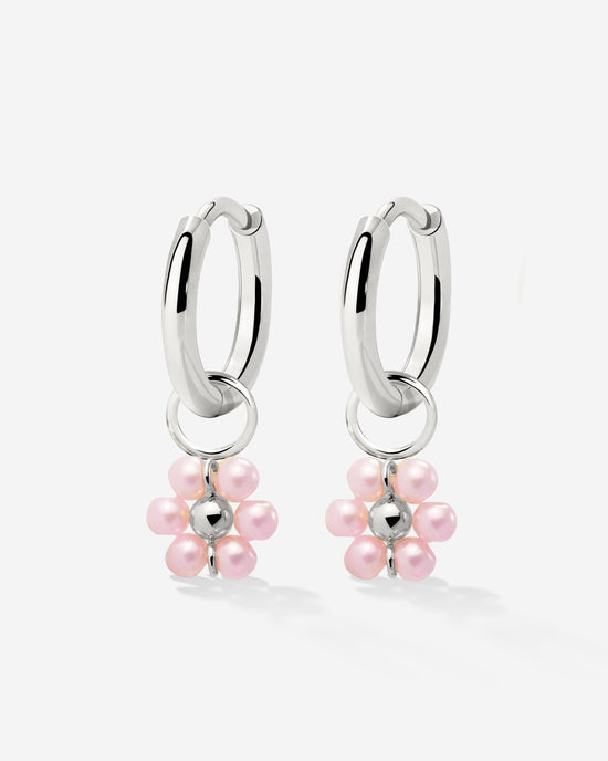 Pretty Pink Daisy Hoop Set Small Silber