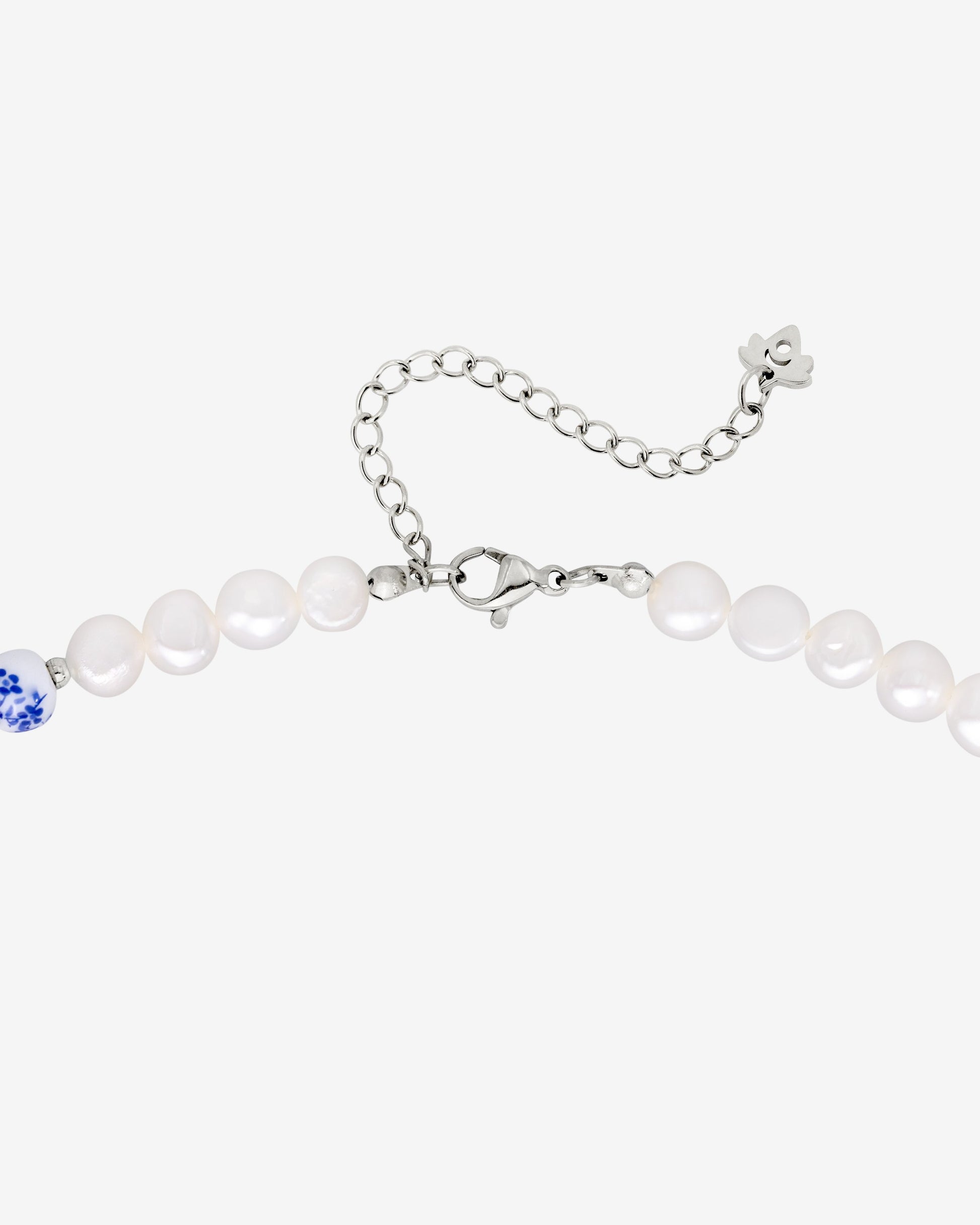 Flower Tile Pearl Necklace Silber