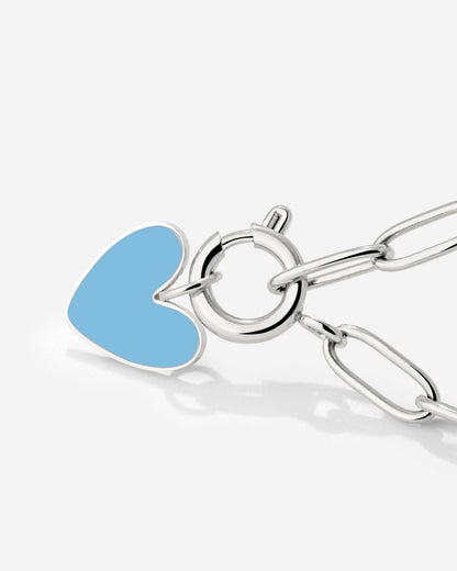 Blue Heart Oval Links Necklace Set Silber