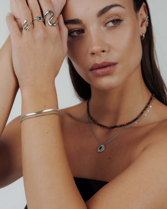 Snake Chain Double Bracelet Silber
