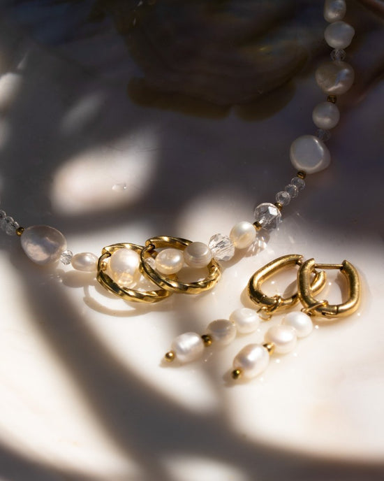Triple Pearl Hoop Set Gold