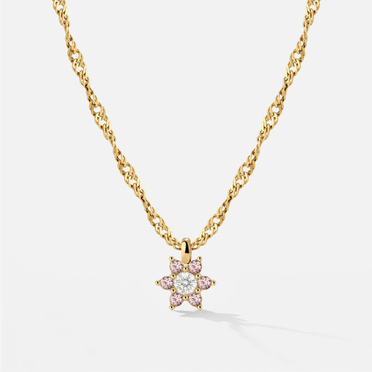 Sparkling Pink Petal Necklace Gold