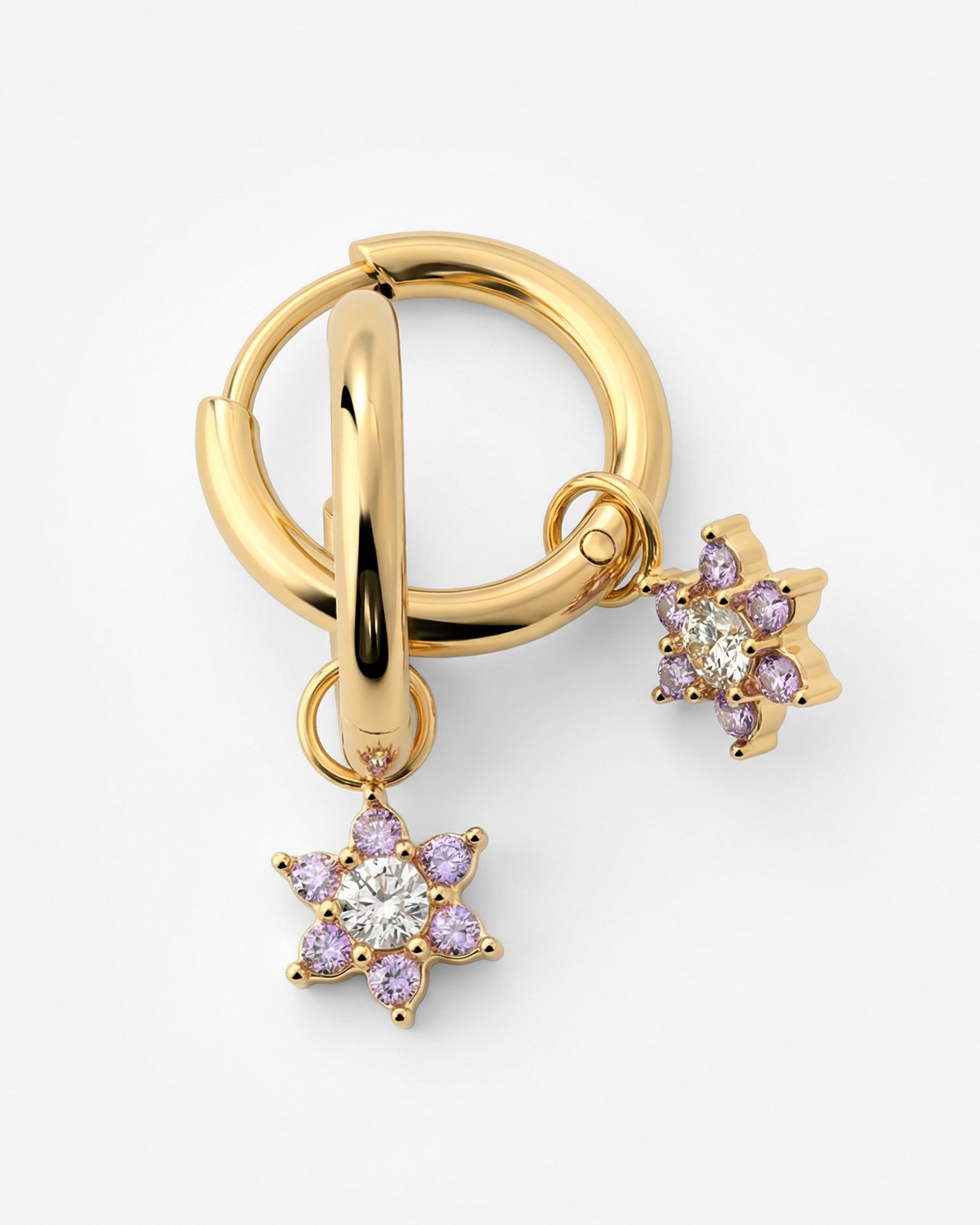 Purple Petal Hoop Set Small Gold
