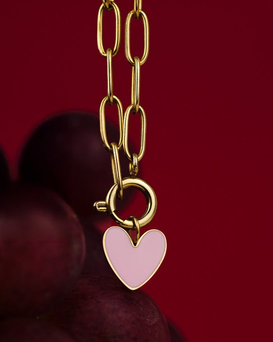 Pink Heart Oval Links Necklace Set Roségold