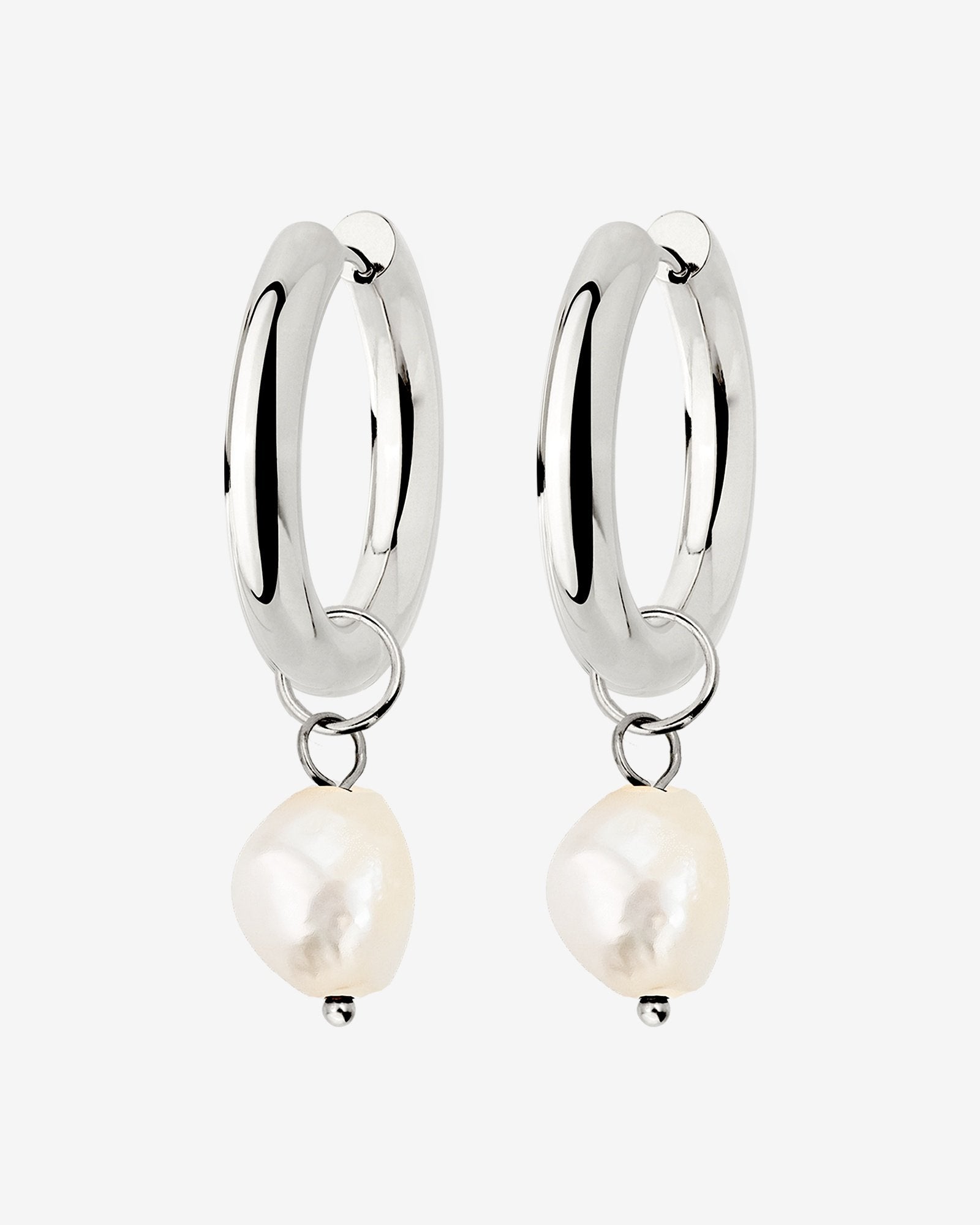 Chunky Pearl Hoop Set Silber