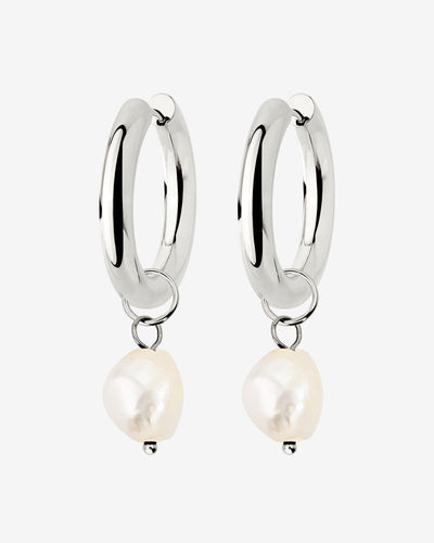 Chunky Pearl Hoop Set Silber