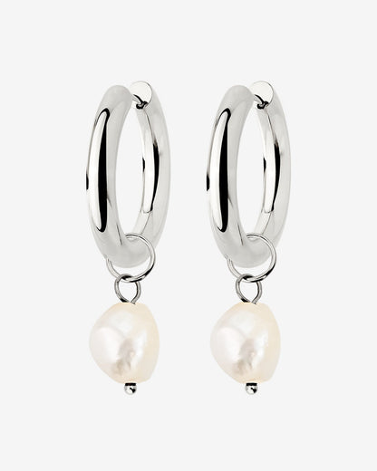 Chunky Pearl Hoop Set Silber