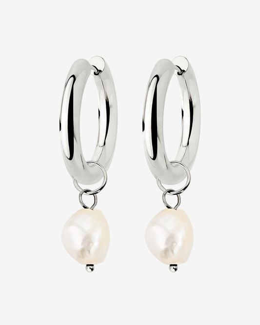 Chunky Pearl Hoop Set Silber