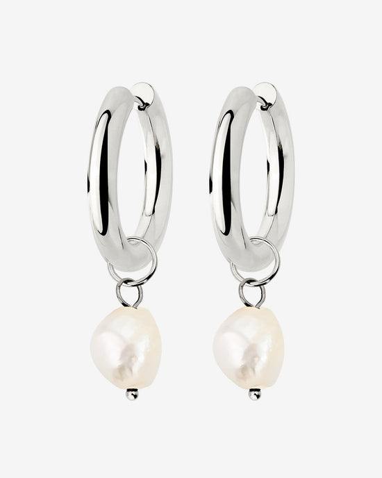 Chunky Pearl Hoop Set Silber