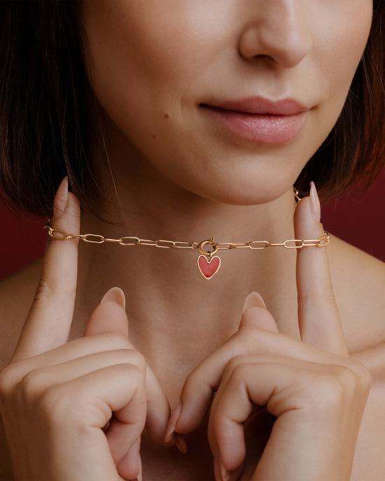 Red Heart Oval Links Necklace Set Roségold