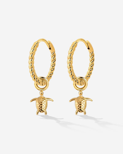 Sea Turtle Twisted Hoop Set Small Gold