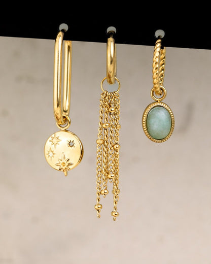 Shiny Stars Oval Hoop Set Small Gold