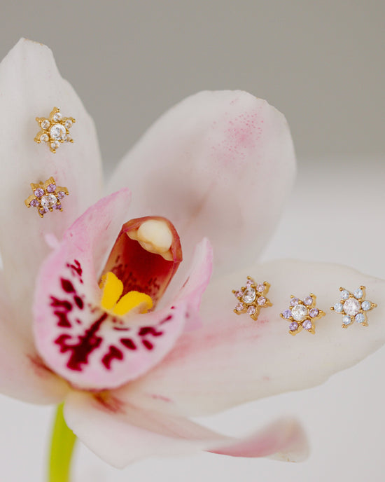Sparkling Blue Petal Studs Gold