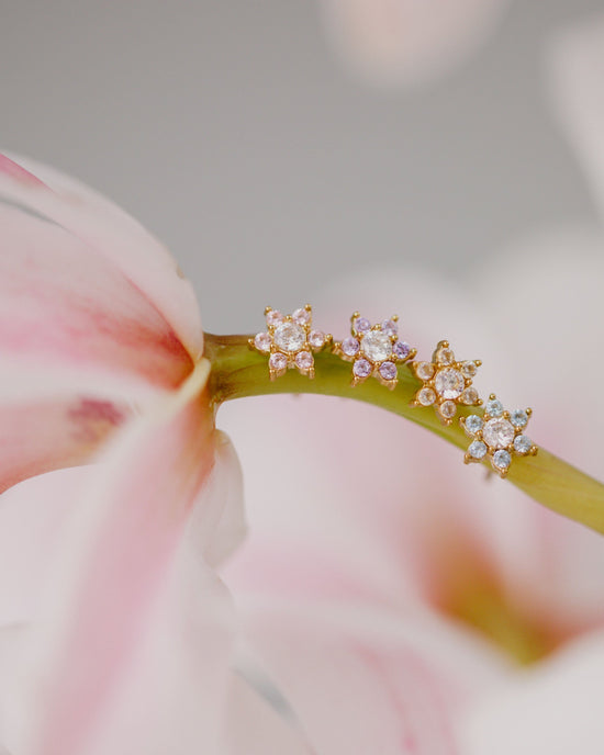 Sparkling Purple Petal Studs Gold