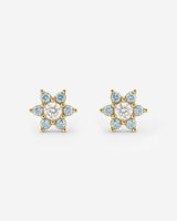 Sparkling Blue Petal Studs Gold