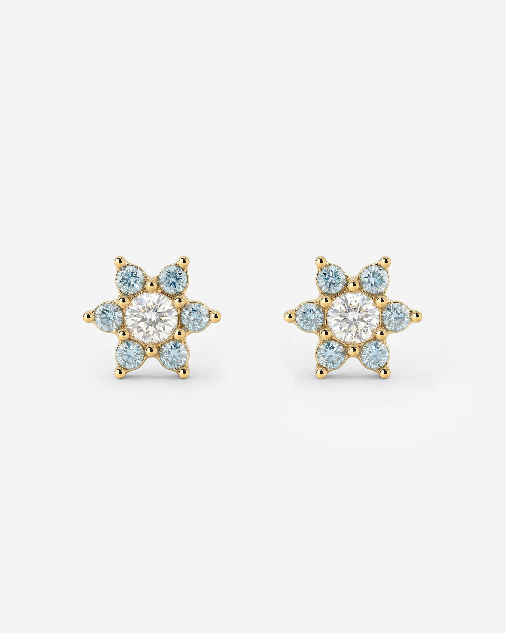 Sparkling Blue Petal Studs Gold