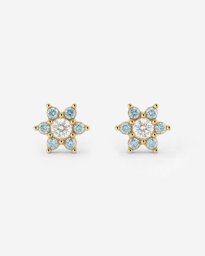 Sparkling Blue Petal Studs Gold
