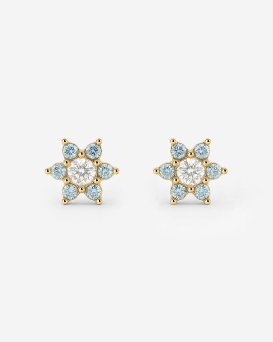 Sparkling Blue Petal Studs Gold
