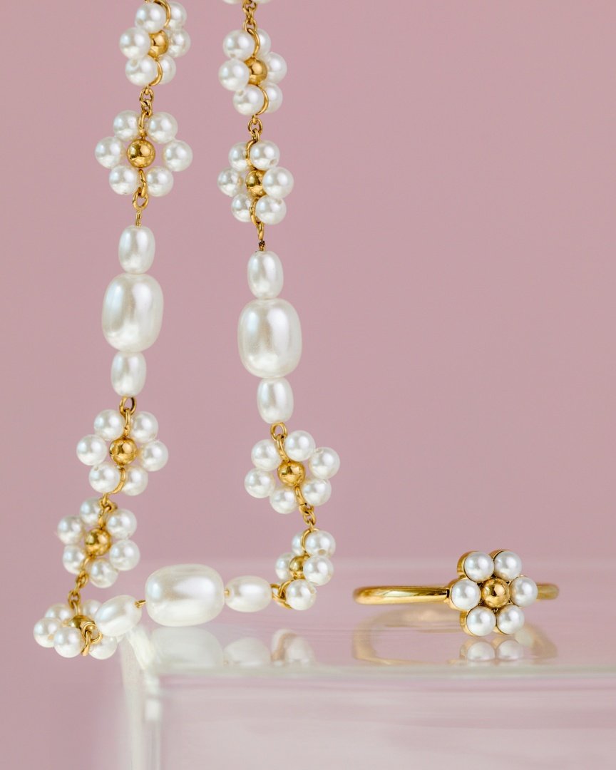 Flowery Pearls Choker Roségold