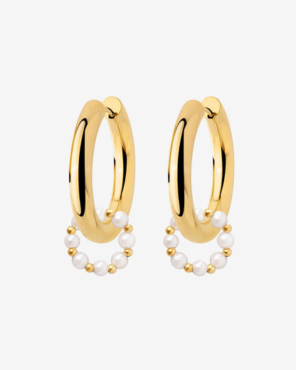 Chunky Pearl 'n' Beads Hoop Set Medium Gold