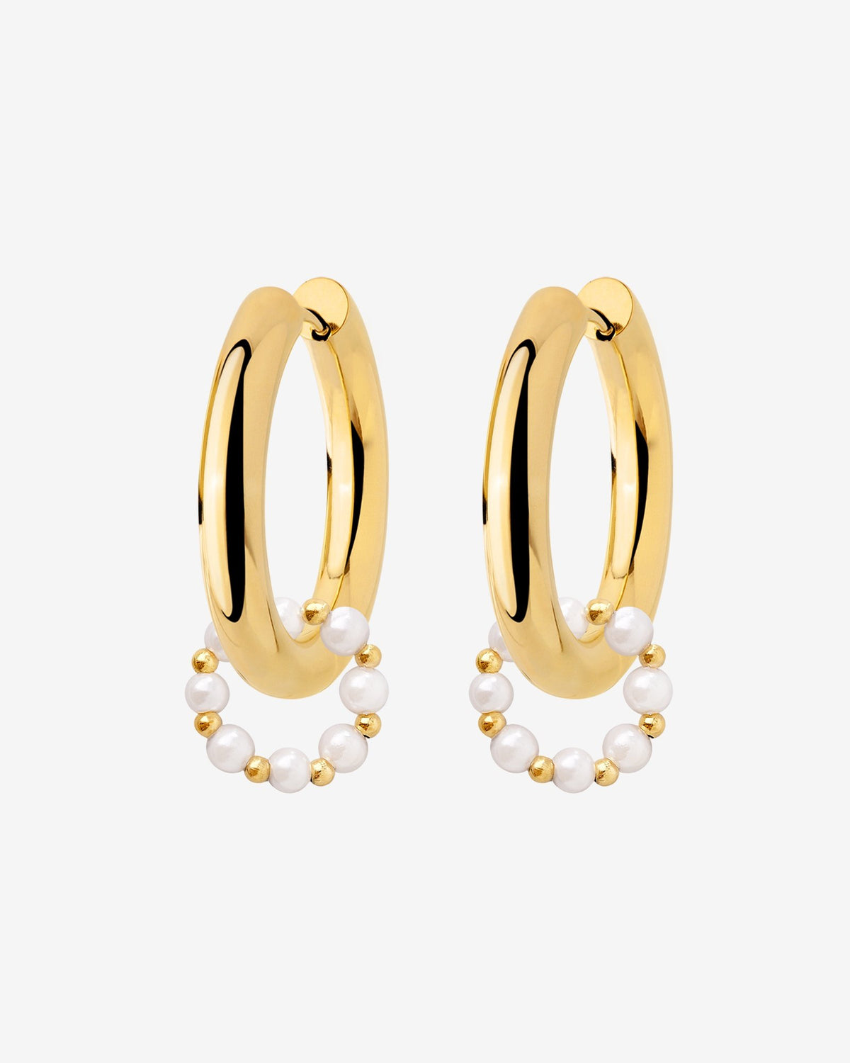Chunky Pearl 'n' Beads Hoop Set Medium Gold