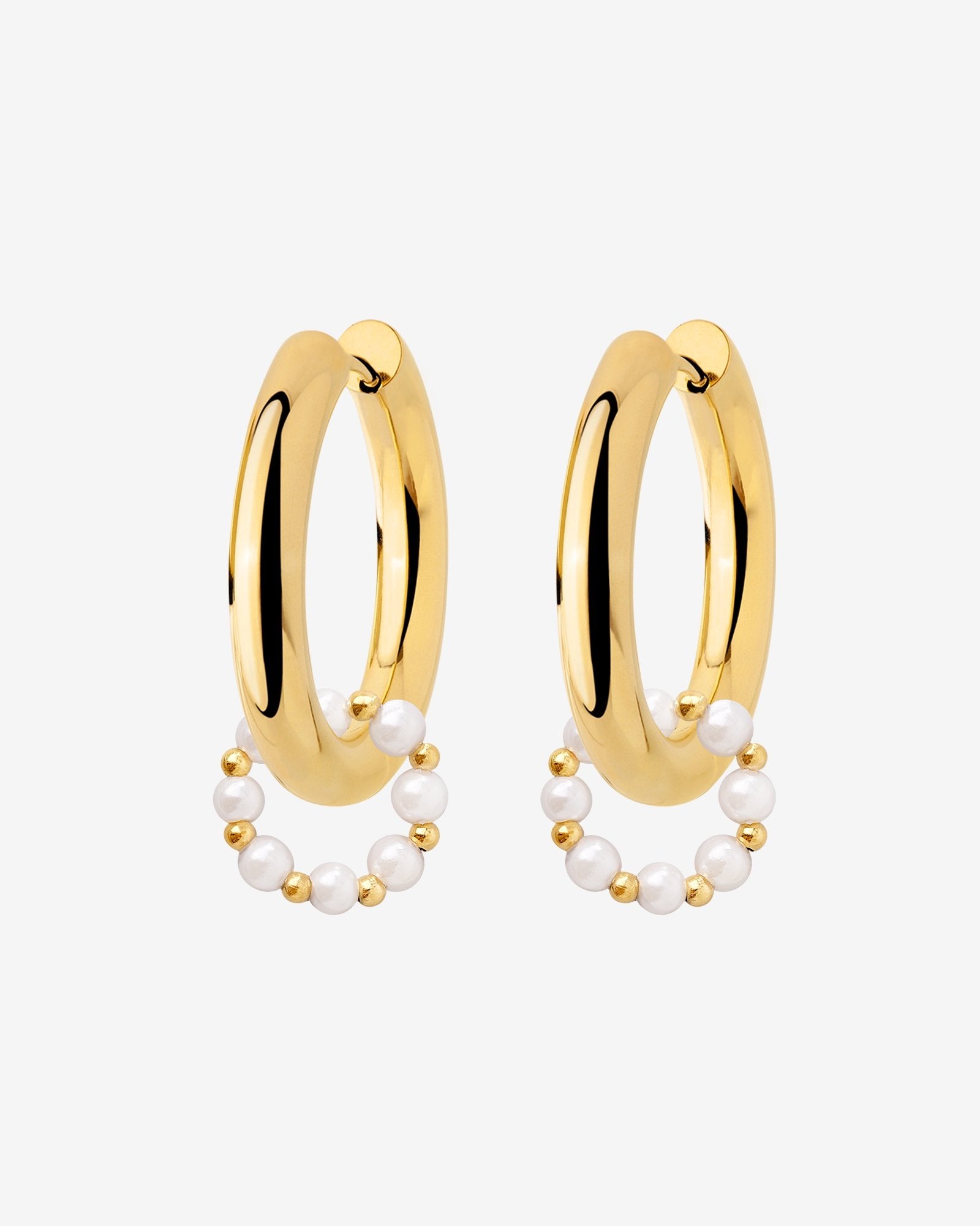 Chunky Pearl 'n' Beads Hoop Set Medium Gold