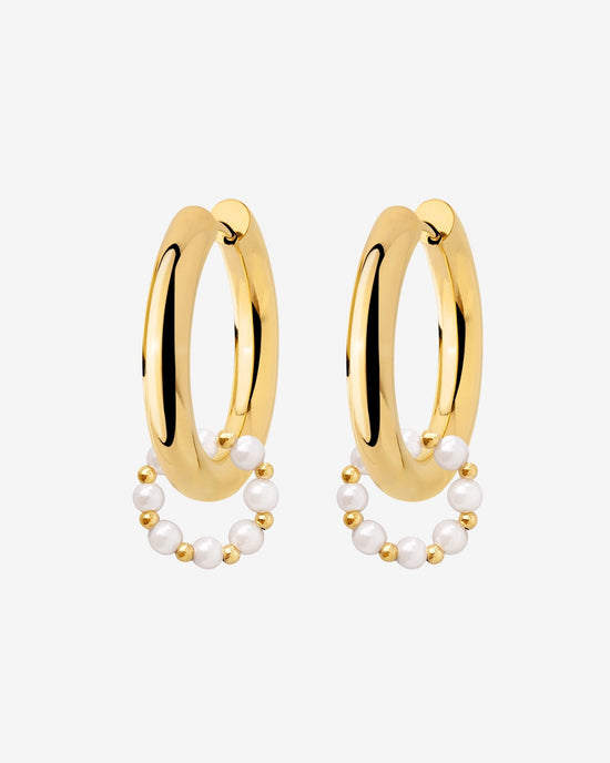 Chunky Pearl 'n' Beads Hoop Set Medium Gold
