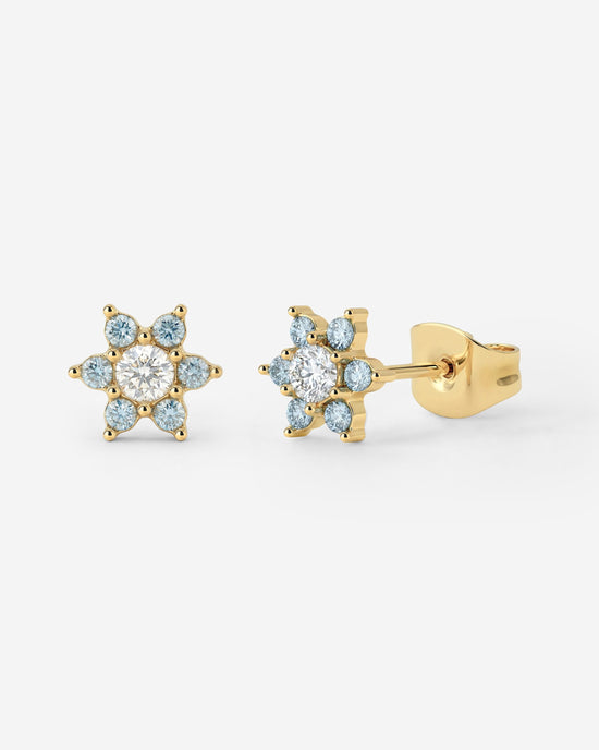 Sparkling Blue Petal Studs Gold