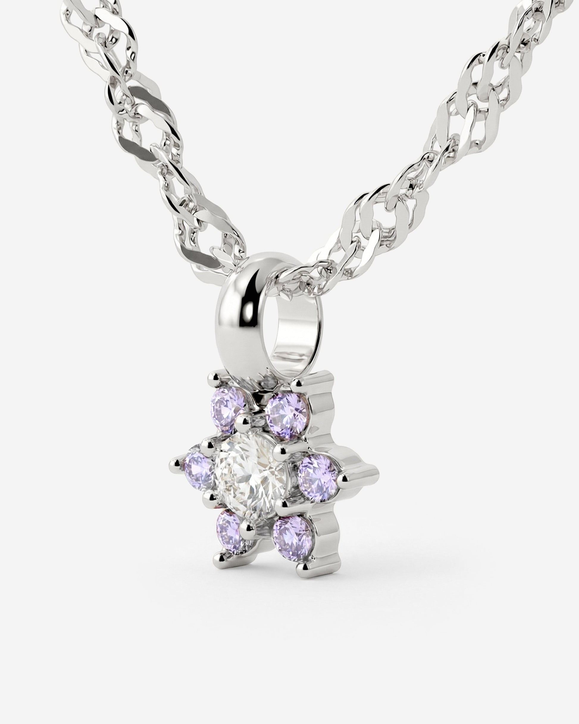 Sparkling Purple Petal Necklace Silber