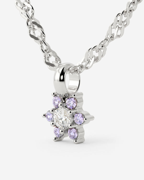 Sparkling Purple Petal Necklace Silber