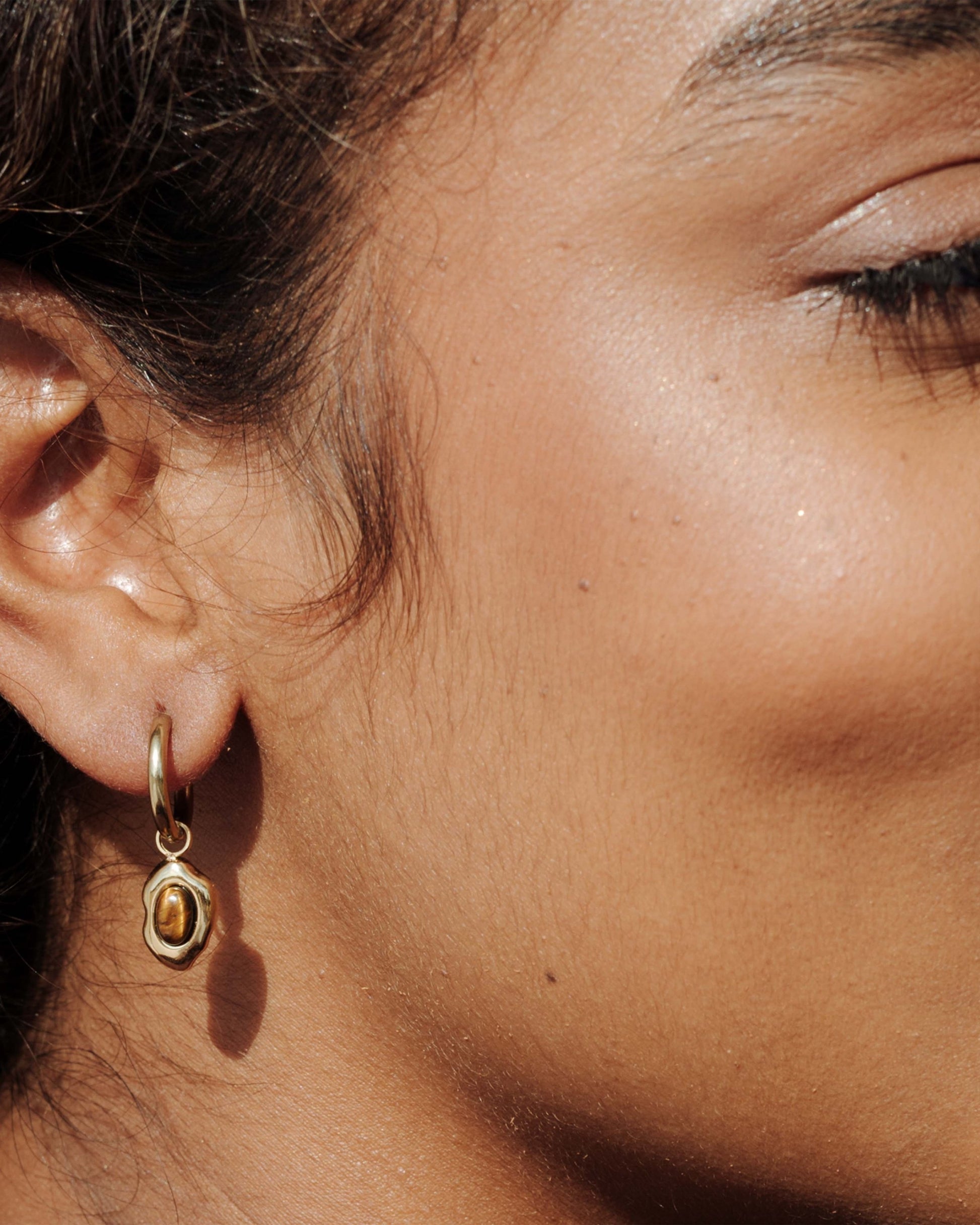 Tiger's Eye Hoop Set Small Gold