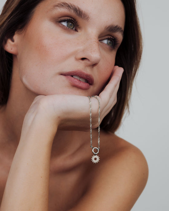 Sun Ray Singapore Chain Necklace Set Silber
