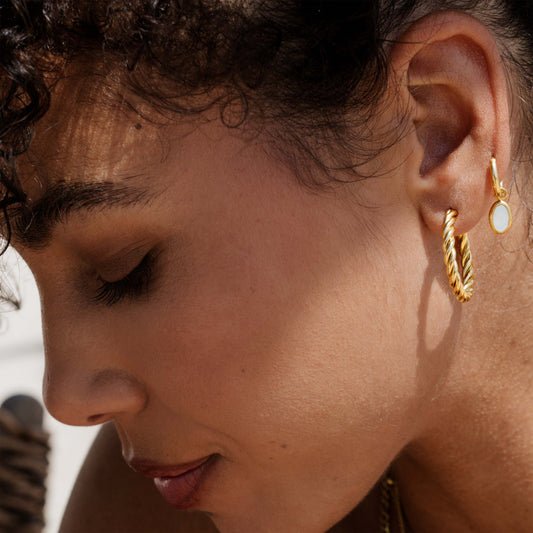 Mother of Pearls Hoop Set Gold