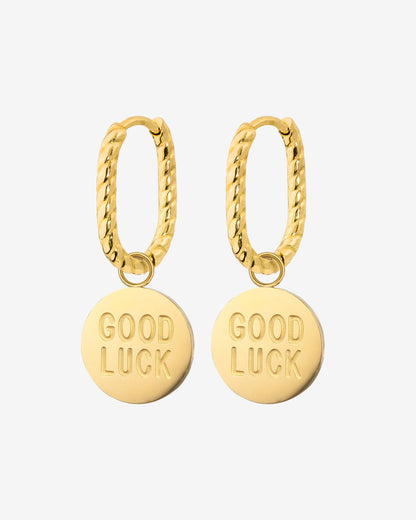 Good Luck Coin Oval Twisted Hoop Set Baby Gold