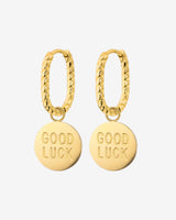 Good Luck Coin Oval Twisted Hoop Set Baby Gold