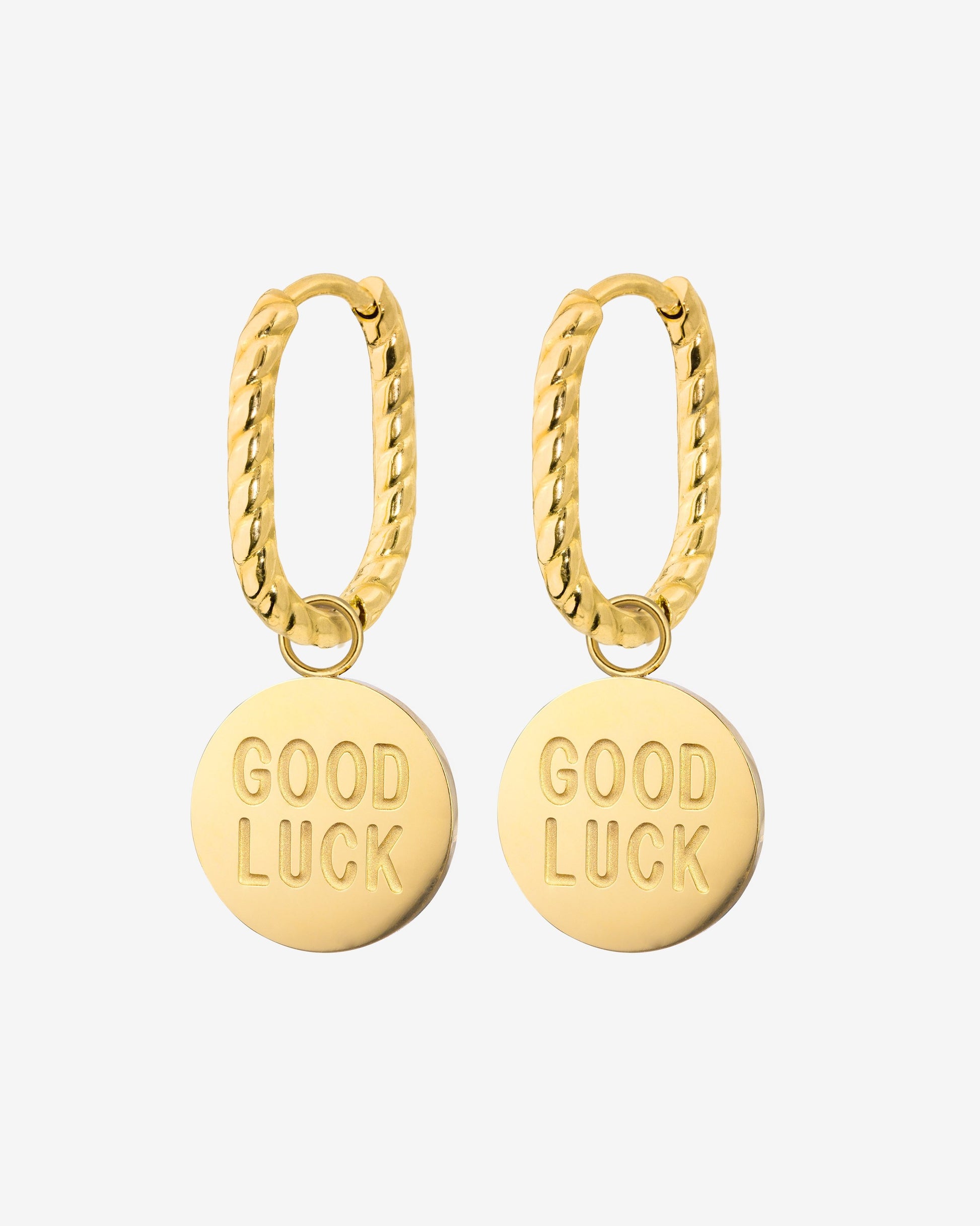 Good Luck Coin Oval Twisted Hoop Set Baby Gold