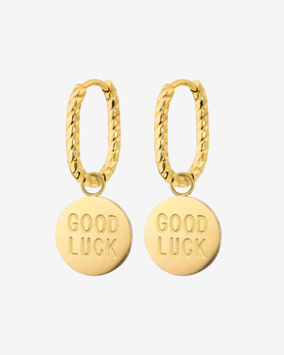 Good Luck Coin Oval Twisted Hoop Set Baby Gold