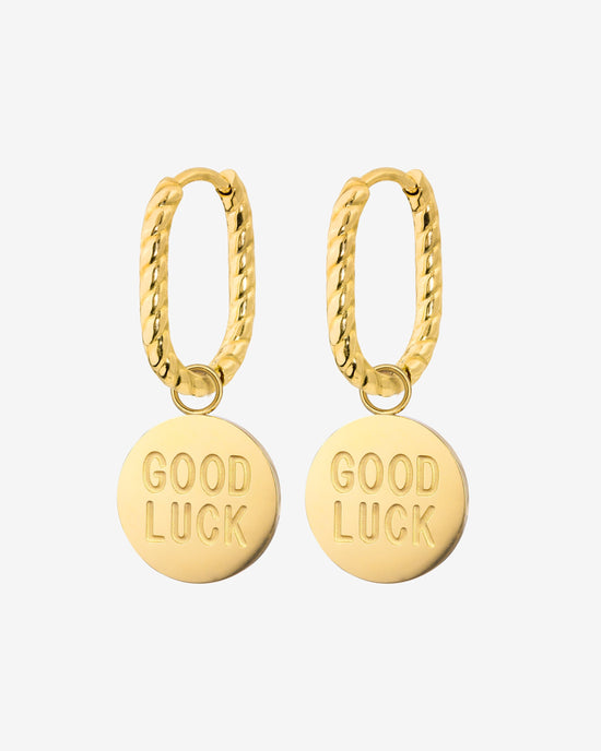 Good Luck Coin Oval Twisted Hoop Set Baby Gold