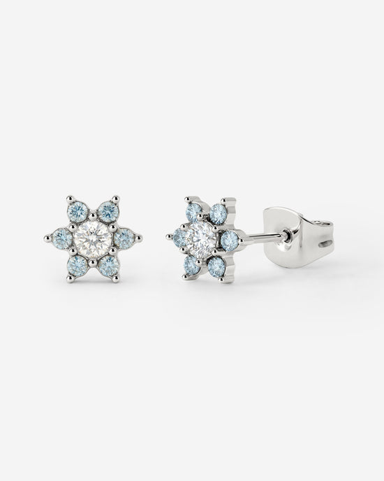 Sparkling Blue Petal Studs Silber