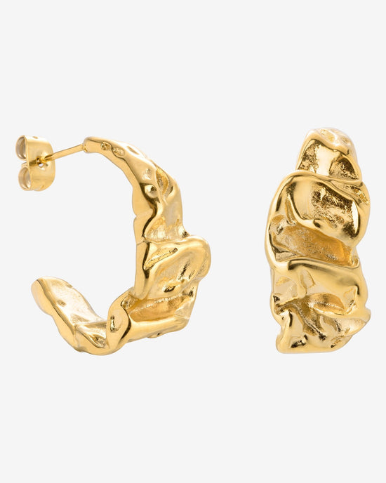Crinkled Hoop Studs Gold