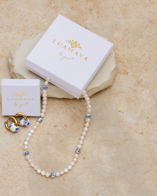 Flower Tile Pearl Necklace Silber