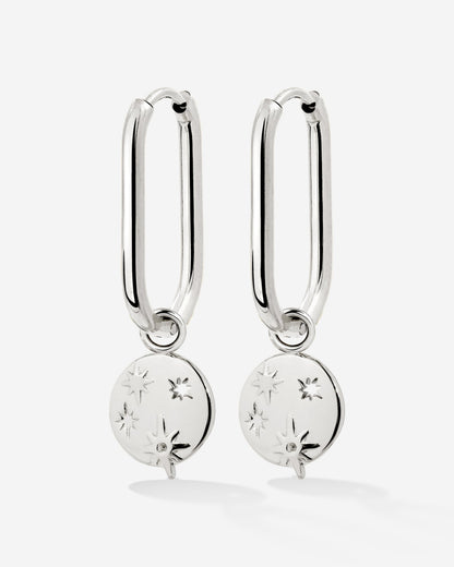 Shiny Stars Oval Hoop Set Small Silber