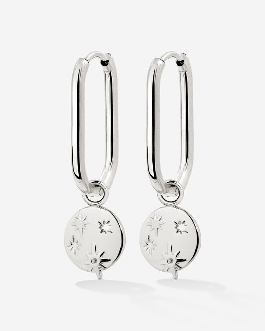 Shiny Stars Oval Hoop Set Small Silber